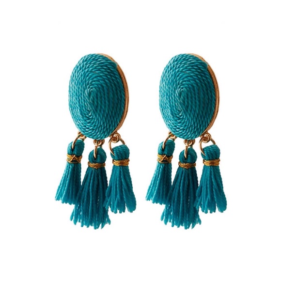 Crown & Ivy Turq Tassel Drop Earrings - Picture 1 of 2